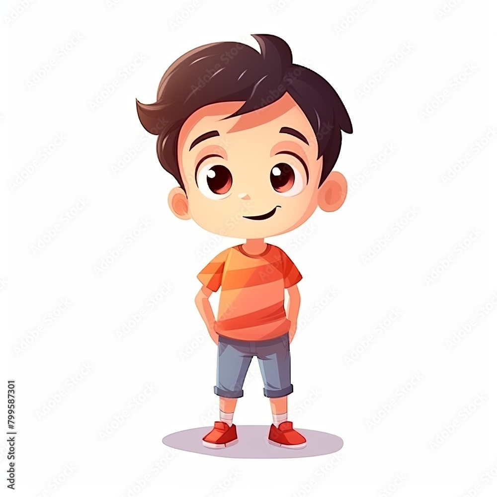 flat illustration of cute pleasant boy, friendly character, white background 