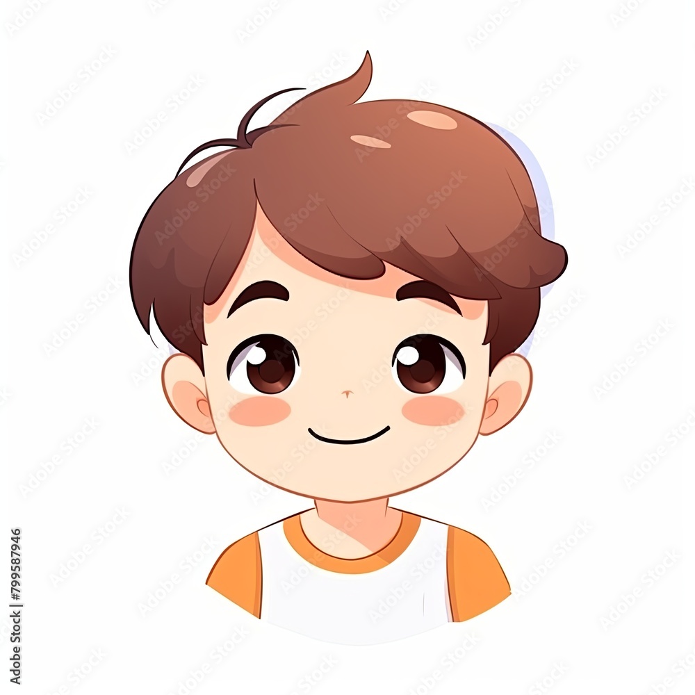 flat illustration of cute pleasant boy, friendly character, white background 