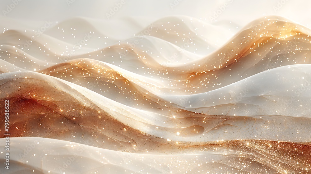 Obraz premium An abstract landscape of sandy dunes, depicted with diagonal layers in shades of beige and brown, capturing the essence of a windswept desert, textured with sand particles and enhanced 