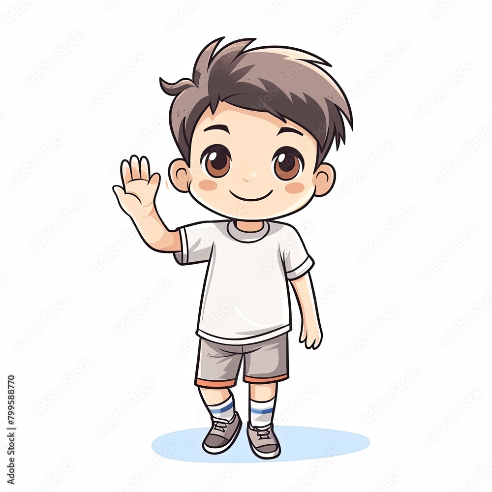 flat illustration of cute pleasant boy, friendly character, white background