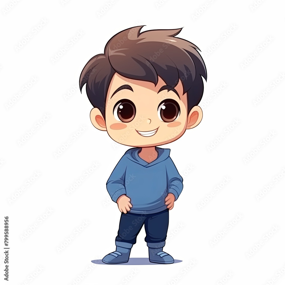 flat illustration of cute pleasant boy, friendly character, white background