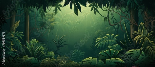 Lush tropical jungle background with central copy space for eye-catching ads 