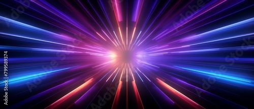 Seamless digital background with abstract neon tunnels and light beams,