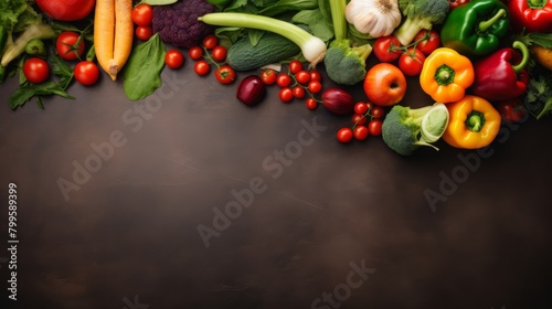 Farmer's market fruits and vegetables layout with center copy space,
