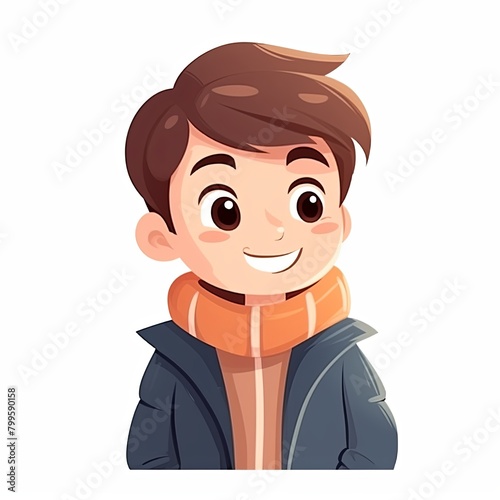 flat illustration of cute pleasant boy, friendly character, white background