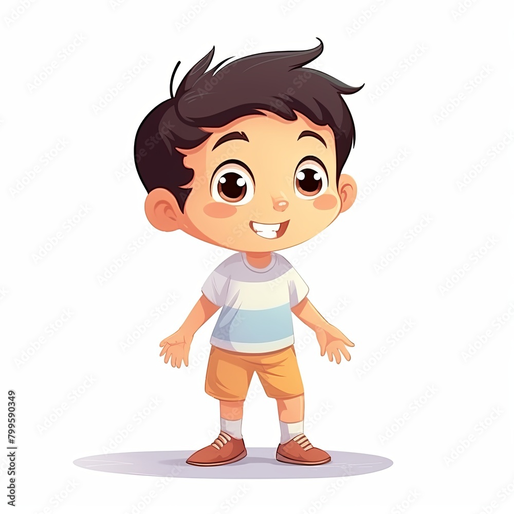 flat illustration of cute pleasant boy, friendly character, white background flat illustration of cute pleasant boy, friendly character, white background