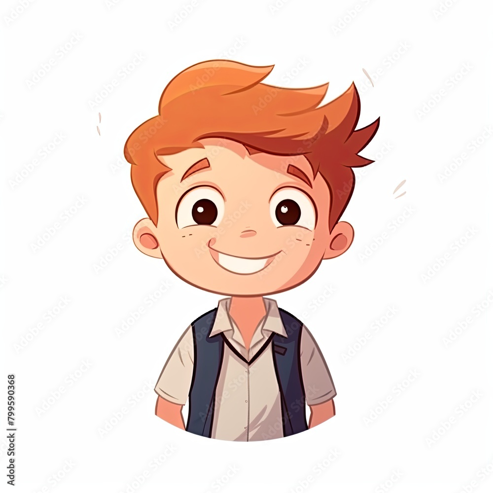 flat illustration of cute pleasant boy, friendly character, white background flat illustration of cute pleasant boy, friendly character, white background