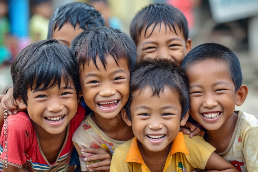 Group of happy asian children smiling and looking at the camera. Group of happy asian children smiling and looking at the camera.