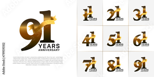 Set of Anniversary Logotype brown color with gold ribbon can be use for special day celebration photo