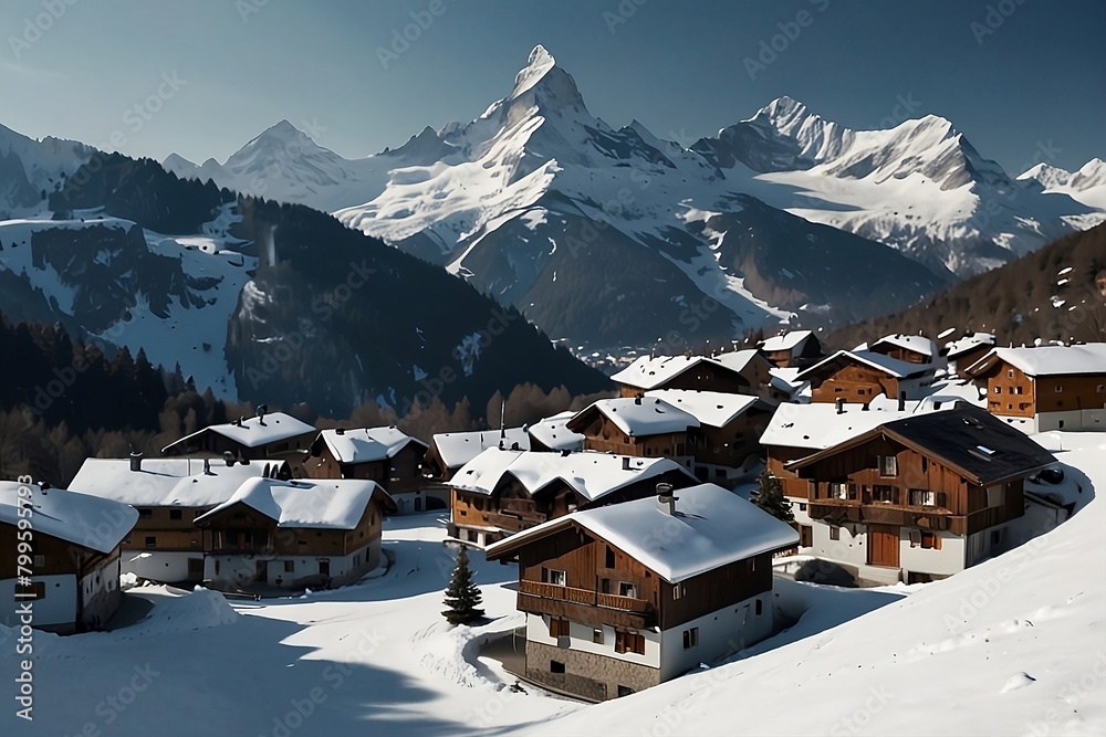 Swiss Alpine village in winter
