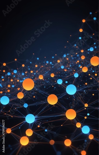 portrait of glowing orange and blue data flow inter connected ness of digital networks bokeh background