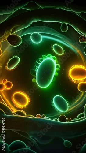 a colorful illustration showcasing a variety of archaea including rod-shaped and spherical cells photo