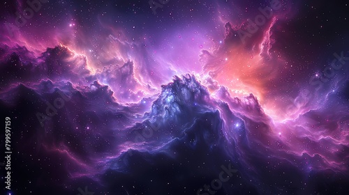 An artistic representation of outer space, where diagonal slices of black and dark purple create a cosmic backdrop, dotted with stars and enhanced with nebula-like textures 