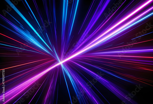 An abstract photo of blue and violet laser lights on a black background