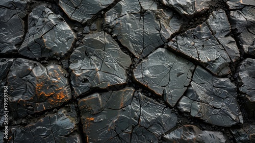 A close up of cracked earth with a hint of orange rust