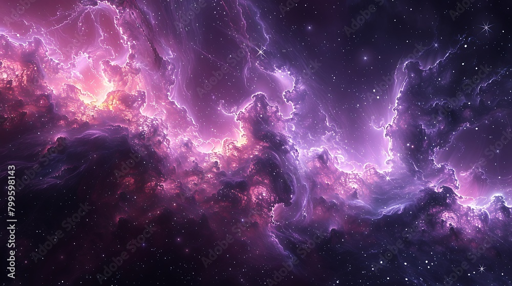 Naklejka premium Explore the celestial elegance with diagonal layers of black and dark purple that suggest the cold expanse of deep space, subtly enhanced with specks of stars and nebula-like textures 