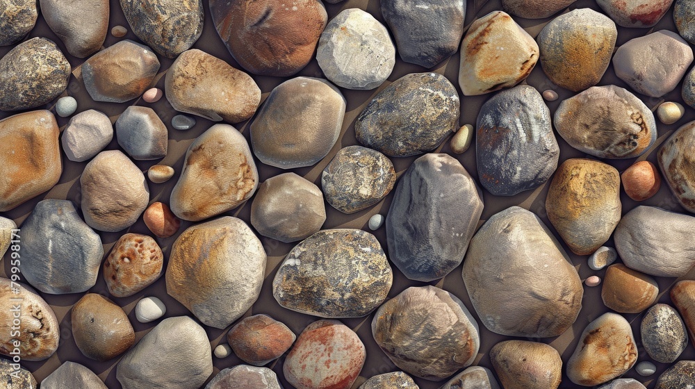 A diverse collection of smooth river stones closely nestled together A diverse collection of smooth river stones closely nestled together