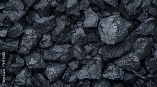 A heap of coal nuggets with textured surfaces