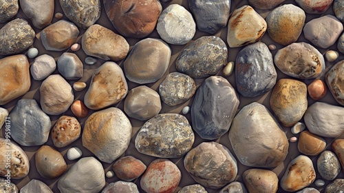A diverse collection of smooth river stones closely nestled together