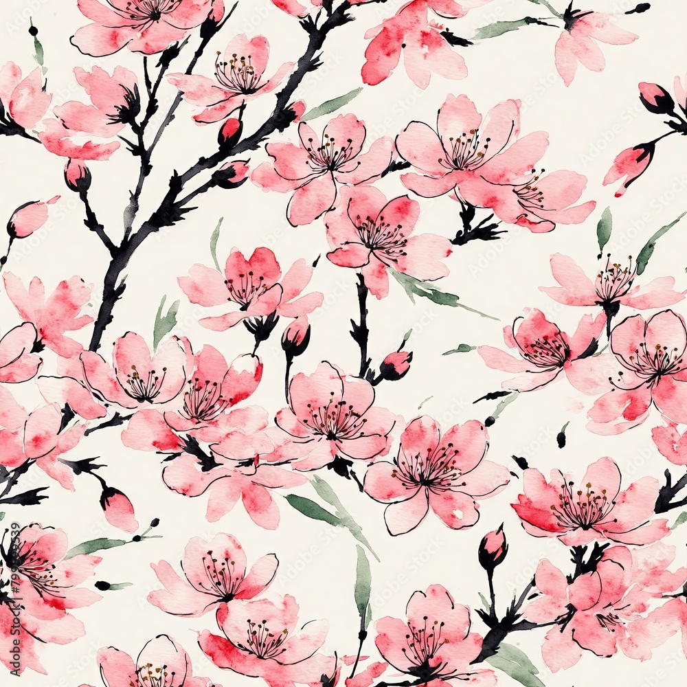 Fototapeta premium Sakura Cherry Blossom Seamless Pattern Background
