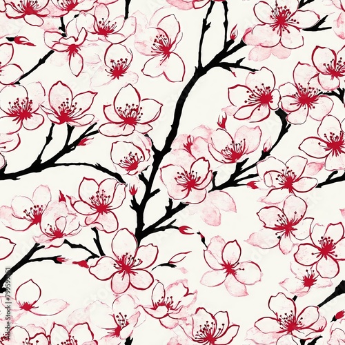 Sakura Cherry Blossom Seamless Pattern Background