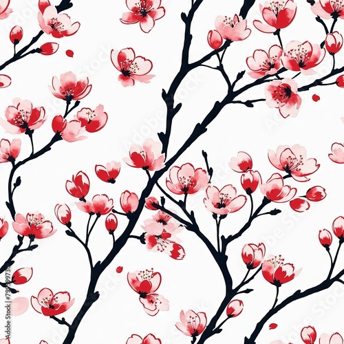 Sakura Cherry Blossom Seamless Pattern Background