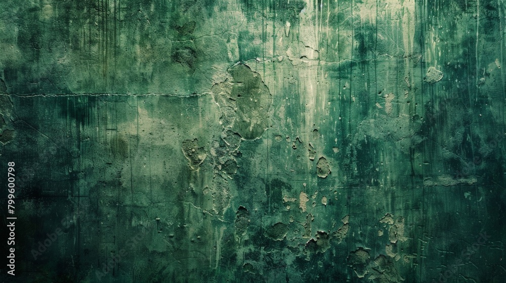 Obraz premium Old weathered wall painted green with peeling paint