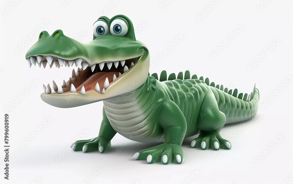 Fototapeta premium Fantasy flat cartoon crocodile isolated on white 3d illustration