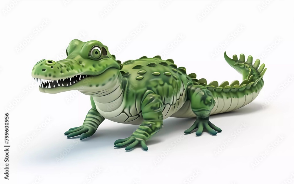 Fototapeta premium Fantasy flat cartoon crocodile isolated on white 3d illustration
