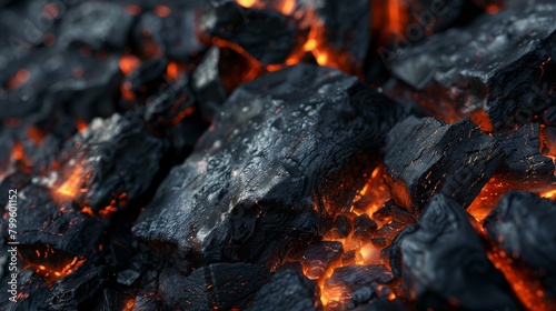 Glowing embers in smoldering charcoal