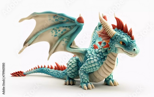 cute fantasy flat cartoon dragon isolated on white 3d illustration