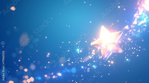 Magical shooting star background. Christmas, birthday, holiday banner concept. Blue gradient. Copy space. 