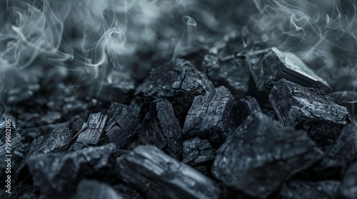Smoldering embers entwined with wisps of smoke photo