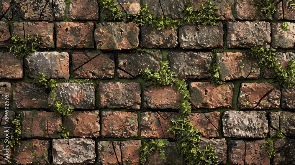 Time worn bricks adorned with nature s touch Time worn bricks adorned with nature s touch