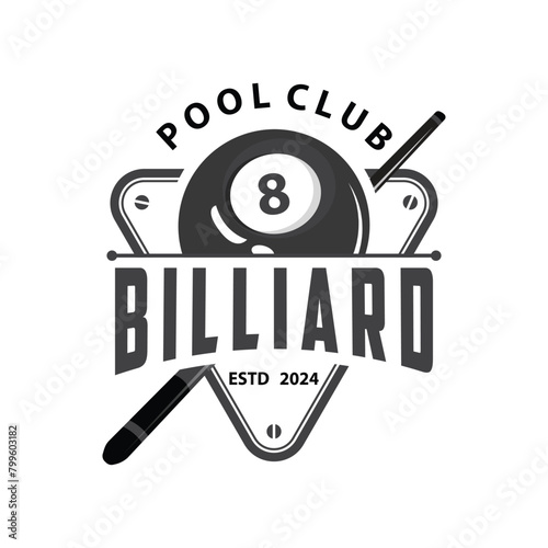 Billiard Logo Minimalist Design Ball and Stick Symbol Illustration Template