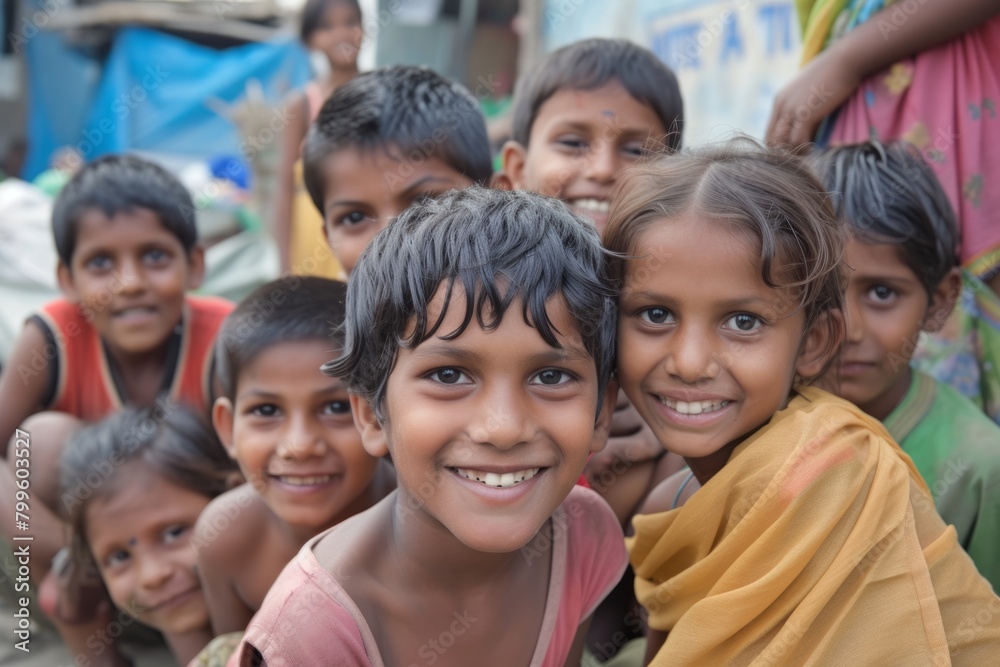 Indian school children smiling and looking at the camera with a happy expression Indian school children smiling and looking at the camera with a happy expression