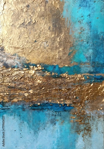 Abstract metallic accents grunge painting with mixed media sponging on canvas. Contemporary painting. Modern poster for wall decoration