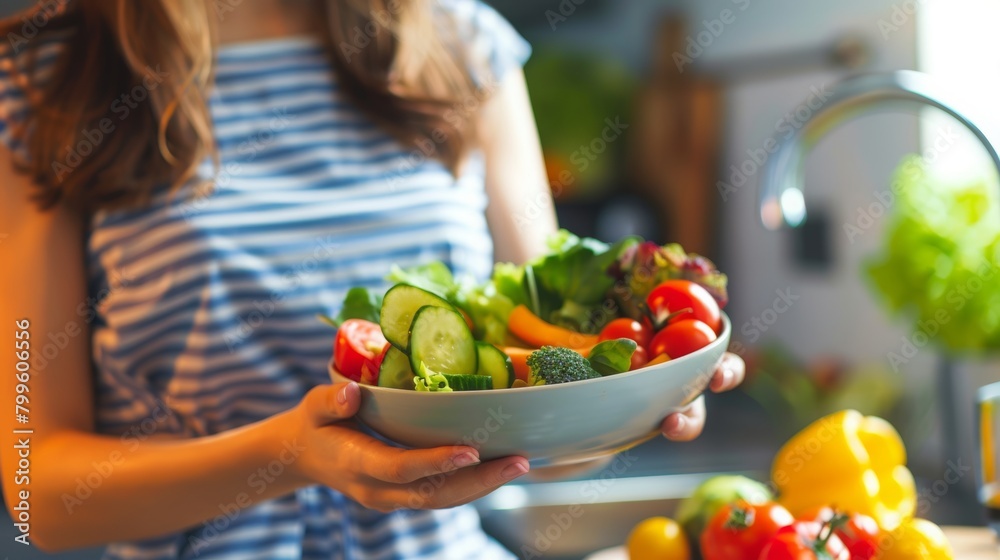 Preparing a Healthy Vegetable Salad at Home
