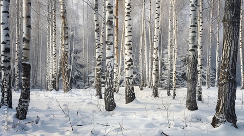 Snowy forest with sparse trees