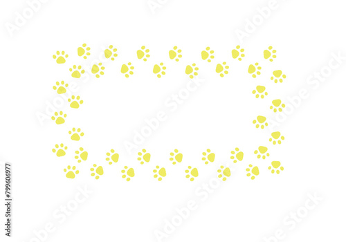 ねこの足跡の四角の飾り枠 クレヨンタッチ 黄色