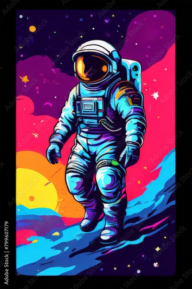 the Vector illustration of space exploration.The spaceship sails alone in the starry universe.