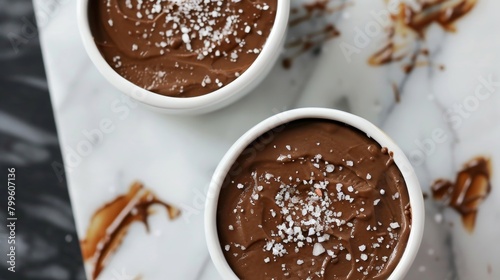 A rich chocolate mousse made with avocado and coconut milk and topped with a sprinkle of sea salt.