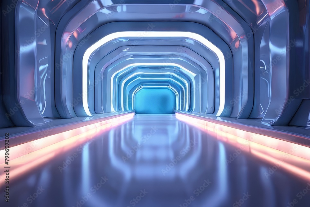 Futuristic chamber with glowing circular platform. Generative AI Futuristic chamber with glowing circular platform. Generative AI