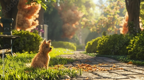 Transform your furry friend into a playful character in a whimsical park scene Utilize CG 3D techniques to showcase their personality with a high-angle view