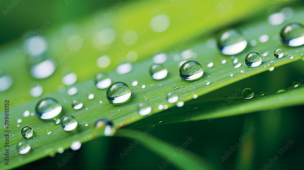 Close-up of water droplets on green leaves Close-up of water droplets on green leaves