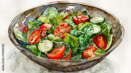Watercolor painting of a vibrant vegetable stir-fry, bright colors capturing the freshness and crisp textures of the veggies © Alpha