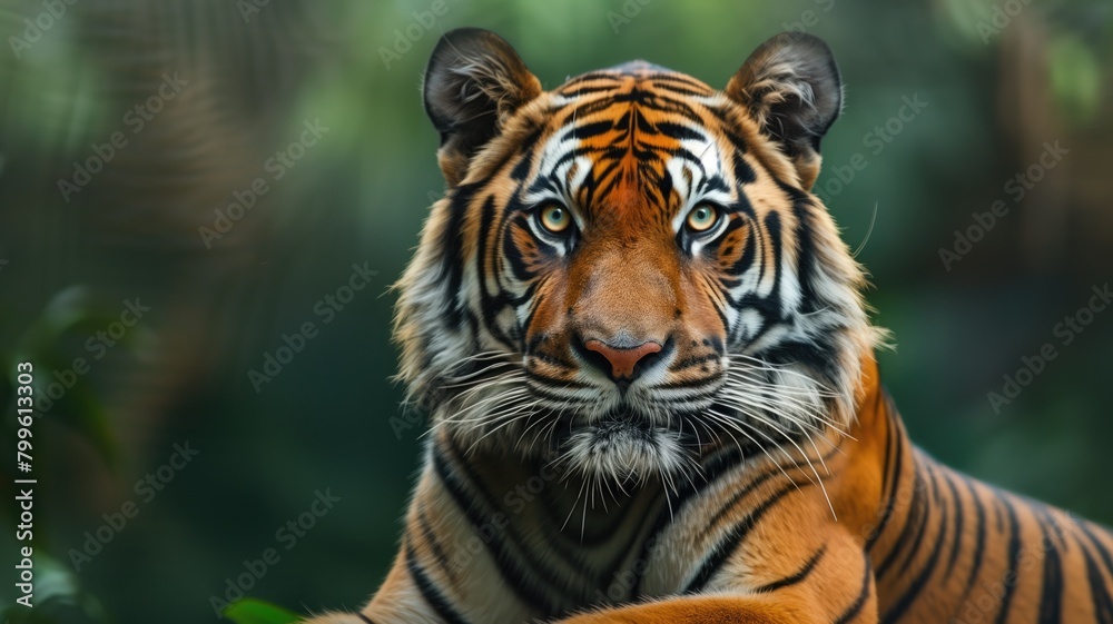 Fototapeta premium Majestic tiger with piercing eyes in natural habitat