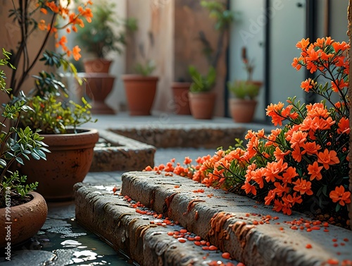 3D rendering, Wall Gardens: Enhancing Spaces with Potted Flowers and Plants photo