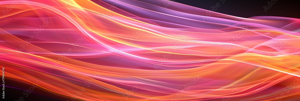 Obraz premium seamless moving wave motion graphic loop mkv file, in the style of light painting, light black and purple, orange, pink, vray tracing, selective focus background aspect ratio 3:1