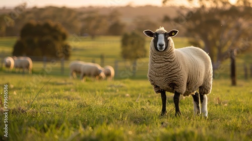 Dorper sheep black head Breeds for Meat on the farm lawn photo